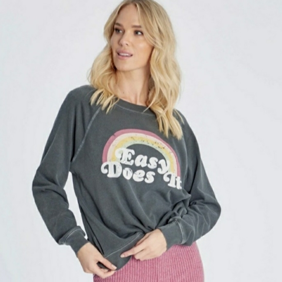 Wildfox | easy does it distressed graphic grey sweatshirt - Picture 1 of 11